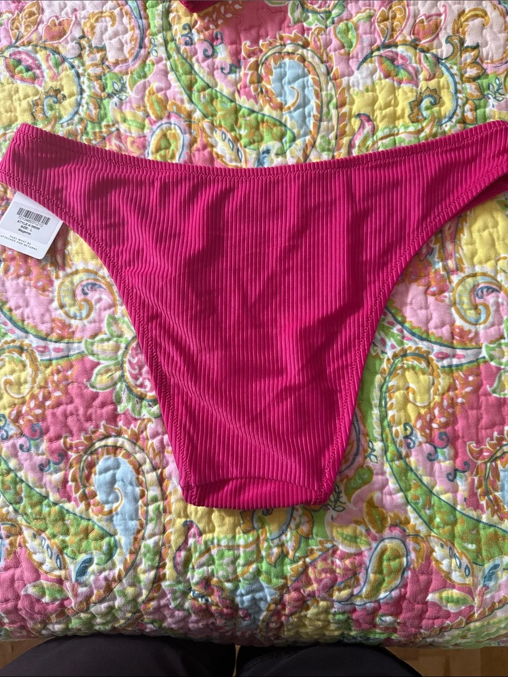 Lively Ribbed Tie-Front Bandeau & Cheeky bottom bikini ; top M & bottom L